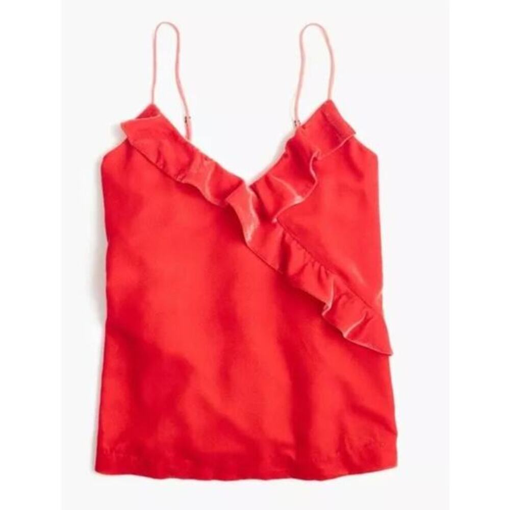 J. Crew 0 Red‎ velvet ruffle Sleeveless cami